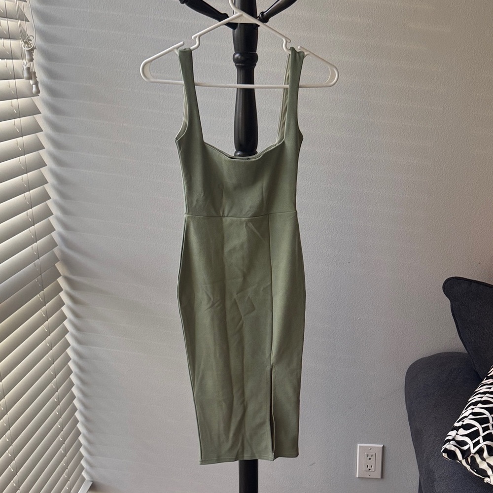 Nasty Gal Olive Green Midi Bodycon Dress